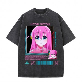 Anime Wholesale Lonely Rock Cotton Washed Solid Color Unisex Oversize cartoon Printing Short Sleeve T-Shirt clothes