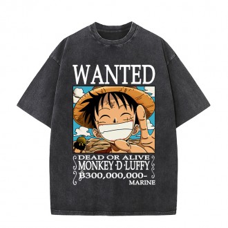 Anime cartoon Wholesale One Piece 100%Cotton Washed Solid Color plus size Unisex Oversize Short Sleeve T-Shirt