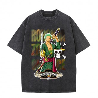 Anime cartoon Wholesale One Piece 100%Cotton Washed Solid Color plus size Unisex Oversize Short Sleeve T-Shirt