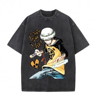 Anime cartoon Wholesale One Piece 100%Cotton Washed Solid Color plus size Unisex Oversize Short Sleeve T-Shirt