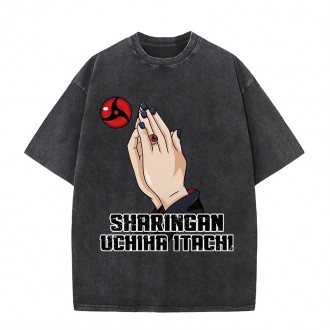 Anime Wholesale Naruto Cotton Washed Solid Color Unisex Oversize cartoon Printing Short Sleeve T-Shirt clothes