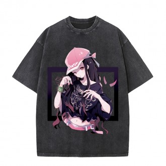 Anime Wholesale Demon Slayer Cotton Washed Solid Color Unisex Oversize cartoon Printing Short Sleeve T-Shirt clothes