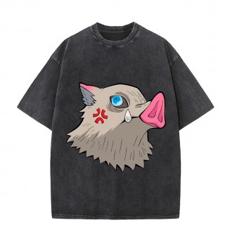 Anime Wholesale Demon Slayer Cotton Washed Solid Color Unisex Oversize cartoon Printing Short Sleeve T-Shirt clothes