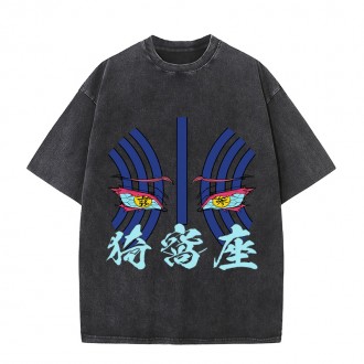Anime Wholesale Demon Slayer Cotton Washed Solid Color Unisex Oversize cartoon Printing Short Sleeve T-Shirt clothes