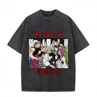 Anime Wholesale Demon Slayer Cotton Washed Solid Color Unisex Oversize cartoon Printing Short Sleeve T-Shirt clothes
