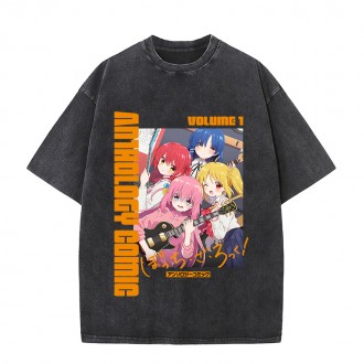 Anime Wholesale Lonely Rock Cotton Washed Solid Color Unisex Oversize cartoon Printing Short Sleeve T-Shirt clothes