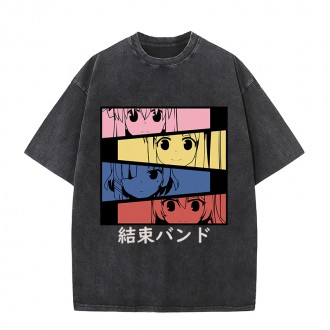 Anime Wholesale Lonely Rock Cotton Washed Solid Color Unisex Oversize cartoon Printing Short Sleeve T-Shirt clothes