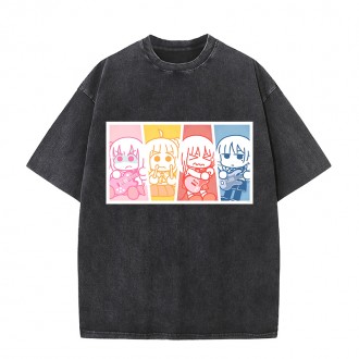 Anime Wholesale Lonely Rock Cotton Washed Solid Color Unisex Oversize cartoon Printing Short Sleeve T-Shirt clothes