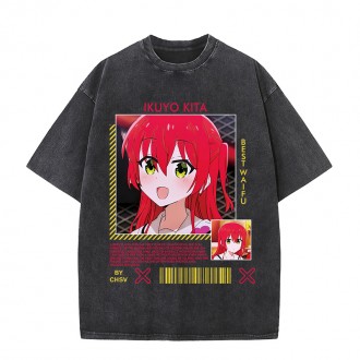 Anime Wholesale Lonely Rock Cotton Washed Solid Color Unisex Oversize cartoon Printing Short Sleeve T-Shirt clothes