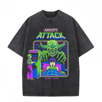 Anime Custom T Shirt Printing With Logo Acid-Wash-T-Shirt Drop Shoulder Oversized T-Shirt Cartoon Wash Water For Old T-S