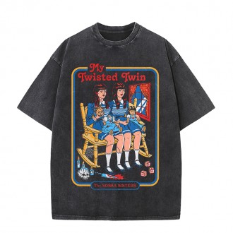 Anime Custom T Shirt Printing With Logo Acid-Wash-T-Shirt Drop Shoulder Oversized T-Shirt Cartoon Wash Water For Old T-S