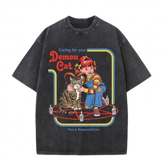 Anime Custom T Shirt Printing With Logo Acid-Wash-T-Shirt Drop Shoulder Oversized T-Shirt Cartoon Wash Water For Old T-S