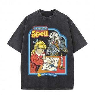 Anime Custom T Shirt Printing With Logo Acid-Wash-T-Shirt Drop Shoulder Oversized T-Shirt Cartoon Wash Water For Old T-S