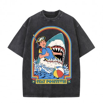 Anime Custom T Shirt Printing With Logo Acid-Wash-T-Shirt Drop Shoulder Oversized T-Shirt Cartoon Wash Water For Old T-S
