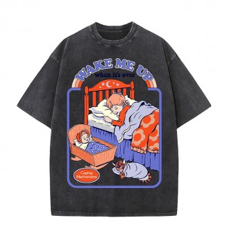 Anime Wholesale Oversized custom vintage american street hiphop retro splash ink printing wash water to make old short-s