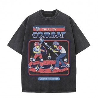 Anime Wholesale Oversized custom vintage american street hiphop retro splash ink printing wash water to make old short-s