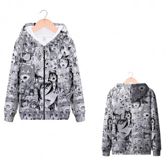 Anime  Wholesale Ahegao Polyester Streetwear Sublimation Sweatshirt Hoodies Anime Zip unisex Hoodies