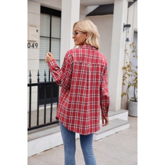 Womens long Sleeve Shirts V Neck Collared Button Down Shirt Tops with Pockets