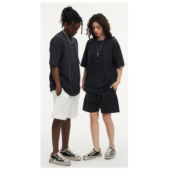 Men's Cotton T-Shirts Oversized Unisex Short Sleeves Casual Loose Wash Solid Basic Tee Tops