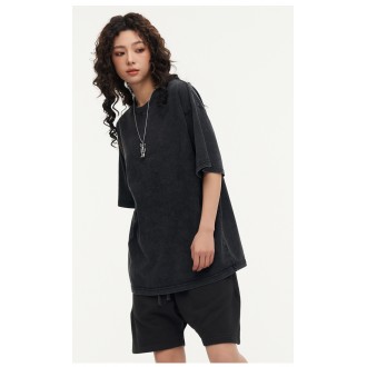 Men's Cotton T-Shirts Oversized Unisex Short Sleeves Casual Loose Wash Solid Basic Tee Tops